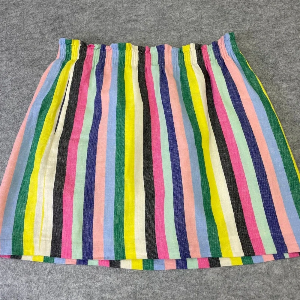 J.Crew Multi Color Striped Linen Blend Paperbag Waist Mini Skirt Size 8